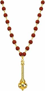 Ruby Collection Religious Spiritual God Hanuman Ji Bajarangbali Gada Pendant Locket Necklace With Rudraksha Beads Jeweller...