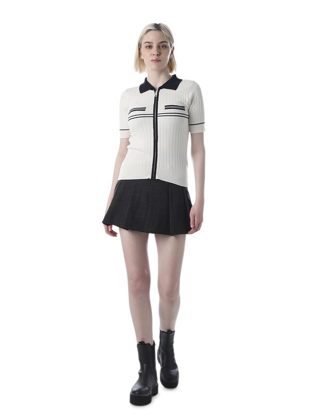 only Ribbed Shirt Collar Knits Fitted Top-picture-30