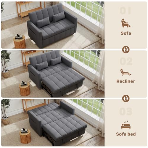 Image of Nebuaegis Sleeper Sofa Bed,3-in-1 Convertible Pull Out Couch with Adjustable Backrest for Living Room,Loveseat Sofa Bed with Side Pockets,Easy Assembly,Light Gray,1 PCS