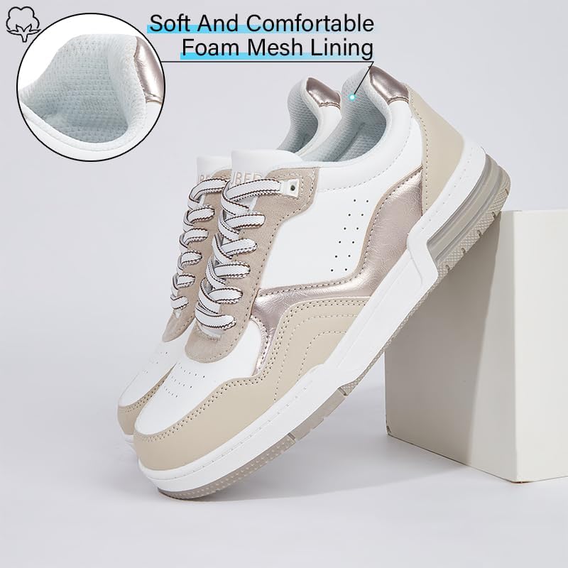 Niluber Women's Fashion Low Top Sneakers - White PU Leather Tennis Shoes-Lace Up Comfortable Casual Waking Shoes - Image 4