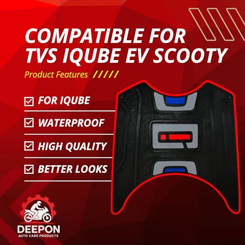 Image of DEEPON Scooter Floor Mat | TVS iQube Electric Scooter | Red Blue Custom Fit | Anti-Slip Waterproof Rubber Mat for Footboard Protection | All Weather Compatible