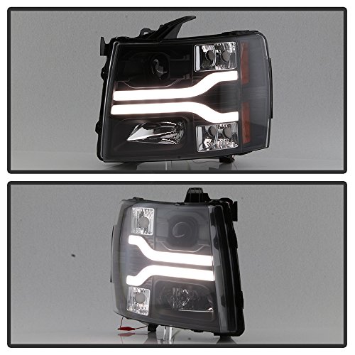 ACANII - For Black 2007-2013 Chevy Silverado 1500 LED DRL Tube Projector Headlights Headlamps Driver+Passenger Side - Image 3