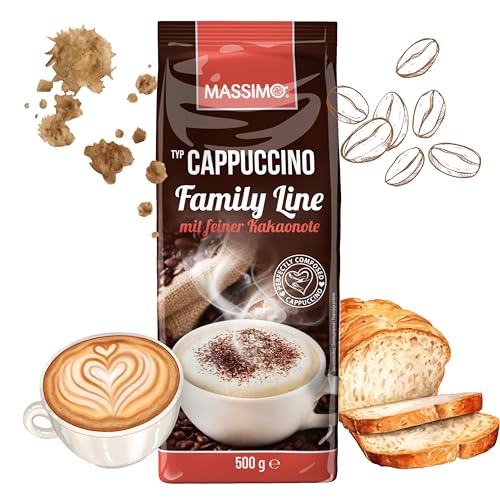 Massimo Cappuccino Family Line - Cappuccino con fina nota de cacao (10 paquetes de 500 g, delicioso capuchino instantáneo con una nota de cacao tostado)