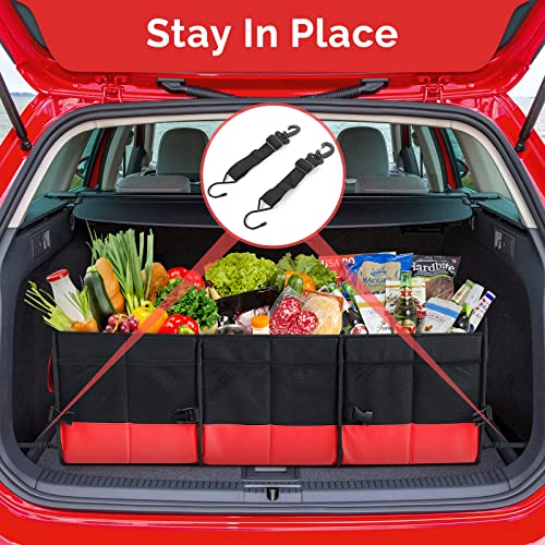 AojSup XXL Car Boot Organiser, Multi-compartment Collapsible Car Boot Storage Organiser, Collapsible Car Boot Tidy for Storage with 2 Adjustable Securing Straps, 95L, Red - Image 4