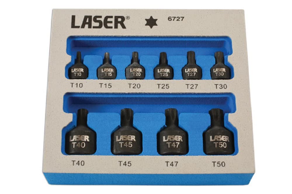 Laser 6727 Low Profile Impact Star Socket Bit Set 1/4"D, 3/8"D 9pc, Silver