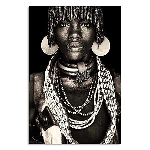 VUSMH Afrikanische Kultur Wandkunst Primitive Tribal Frauen Print Poster Schwarz Weiß Leinwand Malerei Wohnzimmer Arbeitszimmer Dekoration Bild 60x80cmx1 Rahmenlos Cover