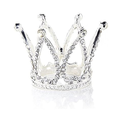 JANOU Mini Crown Cake Topper Crystal Pearl Tiara Children Hair Ornaments for Wedding Birthday Party Cake Decoration (Silver) Cover