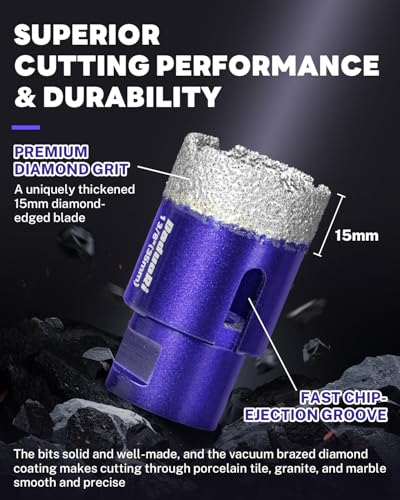 Image of 9 PCS Diamond Hole Saw Kit with Pilot Bit Adapter, 1 /4 inch - 1 3 /8 inch Thickened Diamond Core Drill Bit Set, Includes Tile Shaping Rod, for Porcelain, Ceramic, Granite, Marble, Stone