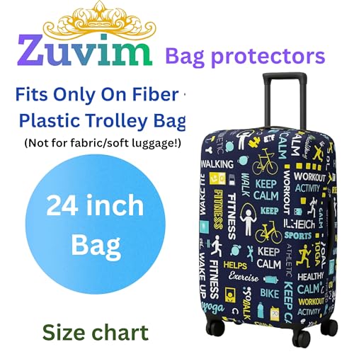 Image of Luggage Cover Trolley Covers for Suitcase Washable Dust Proof Anti-Scratch Protector Polyester Printed Stretchable Fabric (Fits Fiber /Plastic Trolley Bags Only) (Navy, 24 Inch)