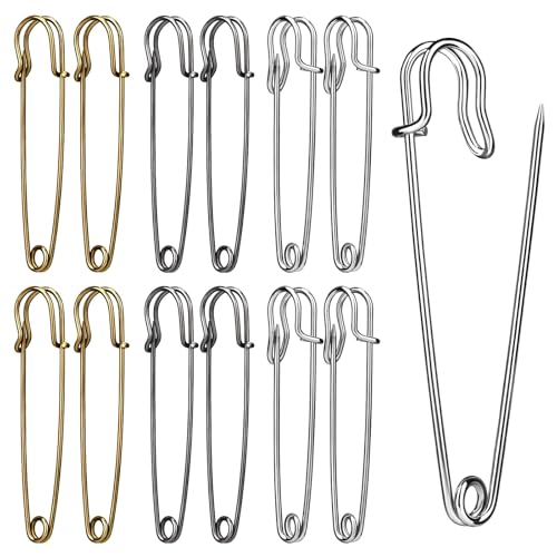 Ftyiwu Large Safety Pins, 30 Pack Heavy Duty Safety Pins 3 Inch, Stainless Steel Safety Pin for Clothes, Blankets, Laundry, Leather Canvas, DIY Crafts (Gun Black, Silver, Bronze)