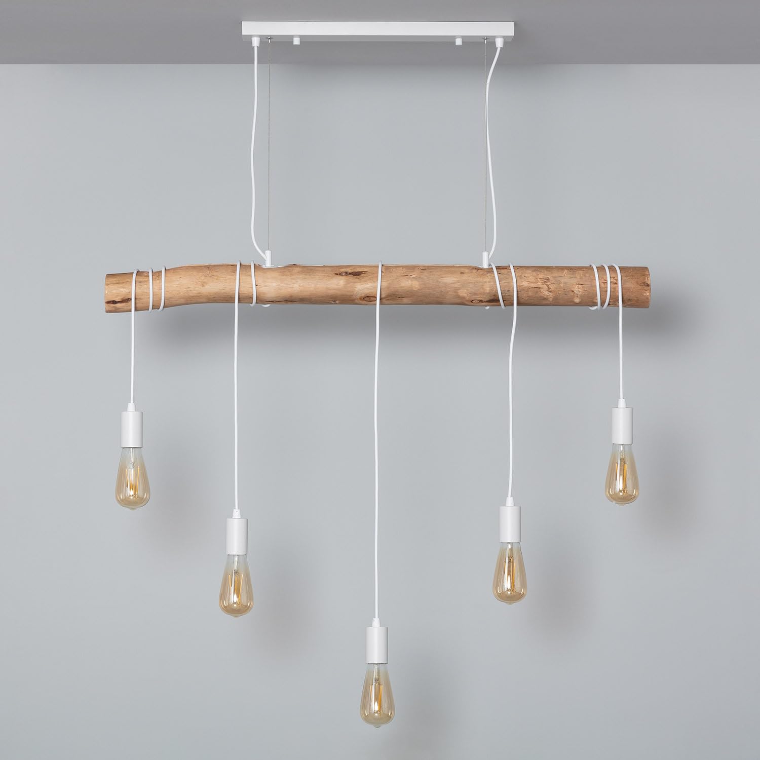 LEDKIA Lámpara Colgante Metal y Madera Yagis Blanco | CasquilloE27