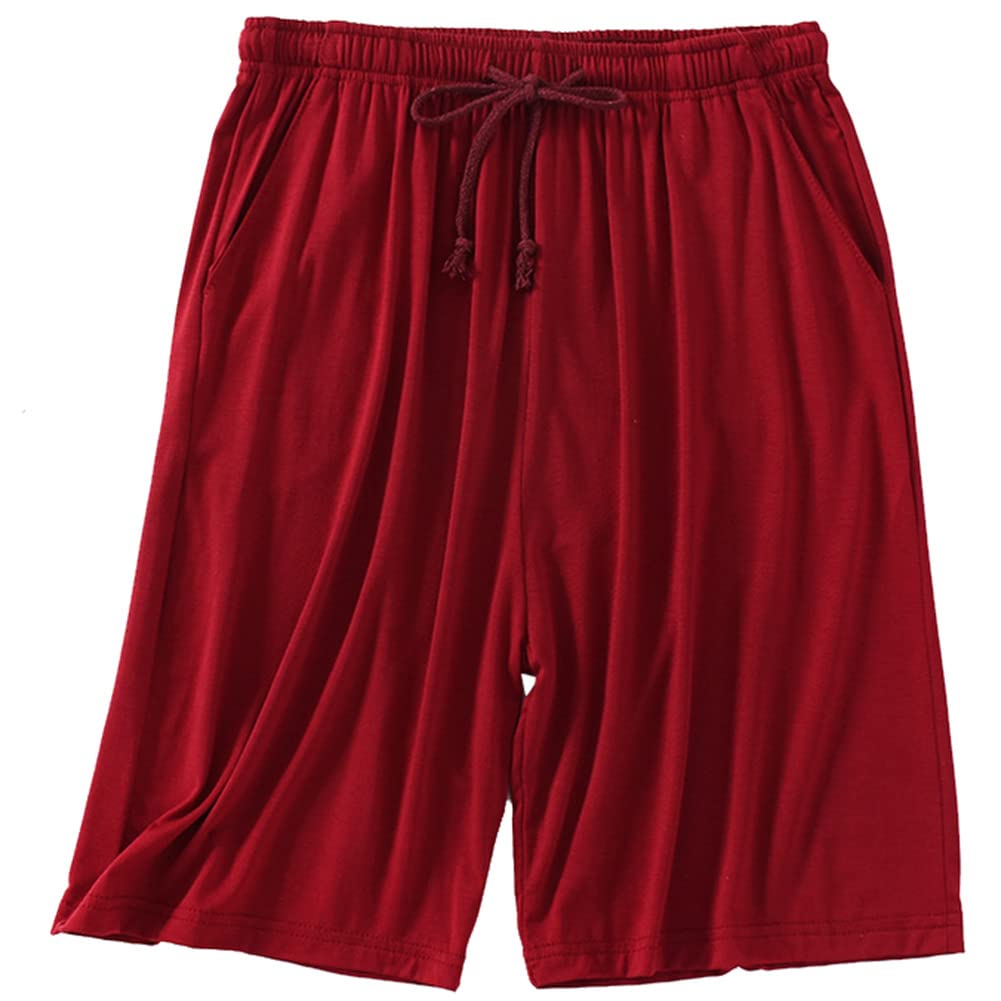 Simiduneur Men's Wine Red Pyjama Shorts Comfy Model Nightwear Super Soft Lounge Wear Shorts Pyjama Bottoms,,8Xl