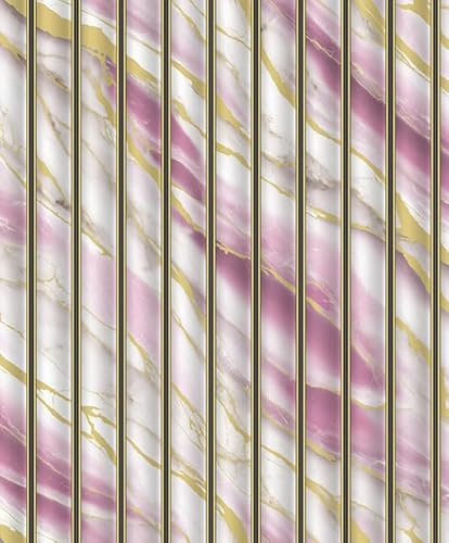 WPE® Heavyweight Marble Effect Metallic Vinyl Wallpaper 3D Wall Panel Design Soft Lilac & Pink Tones with Gold Veins, Textured Washable Wallcovering for Living Room, Bedroom, Feature Walls – SL1154