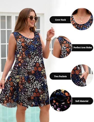 Image of JollieLovin Women Plus Size Curvy Summer Tank Sun Dresses Sleeveless Causal T-Shirt Dress Beach Swing Cover up(L-5X)
