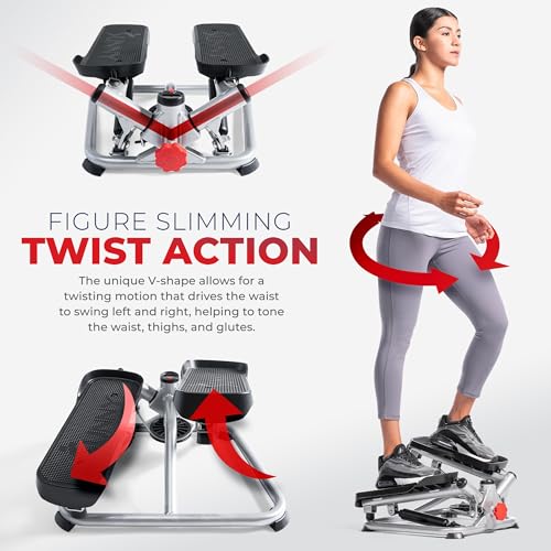 Sunny Health & Fitness Mini Steppers for Exercise at Home, Stair Step Workout Machine, Full Body Cardio Equipment, with Optional Twist Motion, Resistance Band and Free SunnyFit App Connection - Image 3