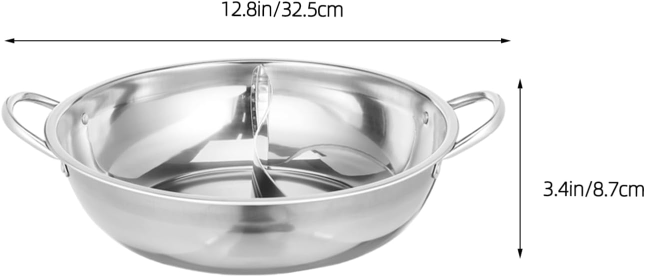 KICHOUSE Double Flavor Stainless Steel Hot Pot Divider Induction Gas Compatible Cookware for Home Commercial Use Easy to Clean Maintain No Lid