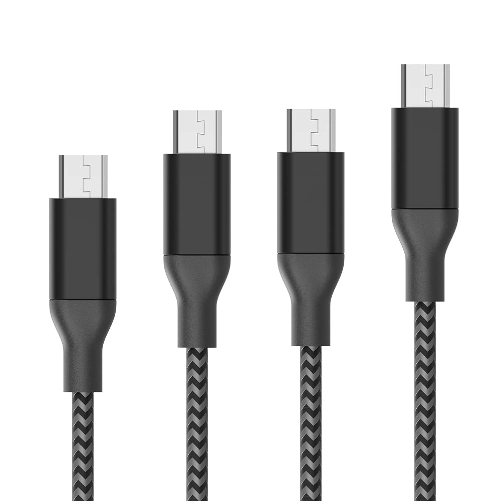 Micro USB Cable,4Pack (3/6/6/10FT) Nylon Braided Fast Charging Cable Aluminum Housing USB Charger Android Cable for Samsung Galaxy S7 Edge S6 S5,Android Phone,LG G4,HTC and More-Black&Silver