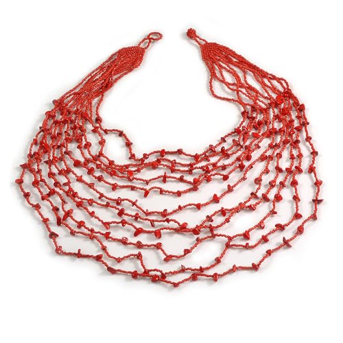 Collier multi-rangs perles de verre rouge Avalaya pour femme