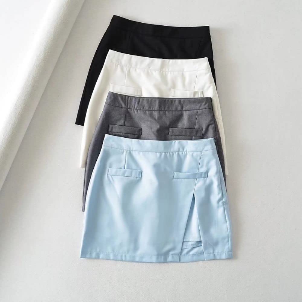 Röcke Für Damen,Damen-Minirock Grau High Waist Schlitz Hüften Wickelrock Einfarbiger Reißverschluss A-Linie Lagenrock Mit Hose Lässiger Kurzer Rock Für Mädchen Damen,M