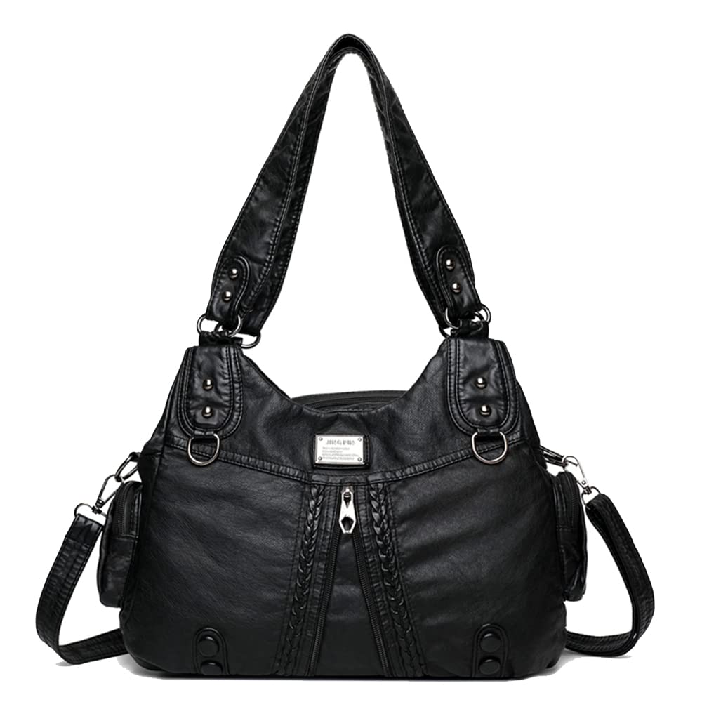Borsa Hobo con Tracolla da Donna in Pelle Sintetica Borsa Bauletto Vintage Borsa a spalla Retrò Borsa a mano Hobo Donna Sacchetto Moda Borse Manici Lunghi Borsetta Nero