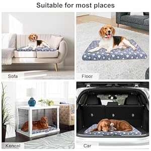 Washable Dog Bed Mat, Dog Crate Pad with Removable Cover, Soft Fluffy Pet Sleeping Mat with Firm Support, Dog Mattress Cushion for Large Medium Small Dogs, 30 x 20 Inch, Grey, Star Pattern