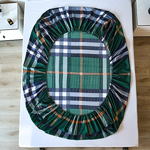 Feelyou Buffalo Check Grid Fitted Sheet Twin Super Soft Green Plaid Gingham Bedding Sheet Microfiber Modern Geometric Stripe Deep Pocket Fitted Sheet Pillow Case Farmhouse Machine Washable Bed Cover thumb #5