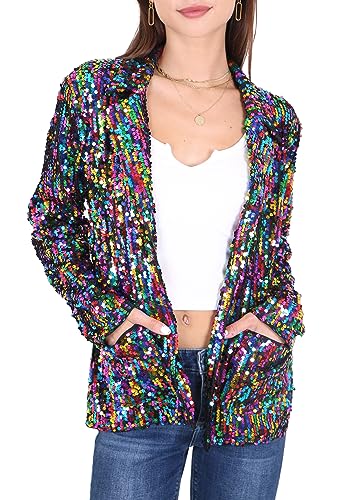 Anna-Kaci Women's Sparkle Sequin Jacket Long Sleeve Open Front Work Blazer Cardigan with Pockets