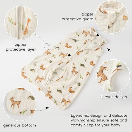 Image of david's kids Muslin Cotton Baby Sleep Sack 6-12 Months, 2 Pack 100% Cotton Sleeping Bag for Summer, TOG 0.5 Baby Wearable Blankets with 2-Way Zipper, Soft Sleep Sacks for Newborn Infant, Animal