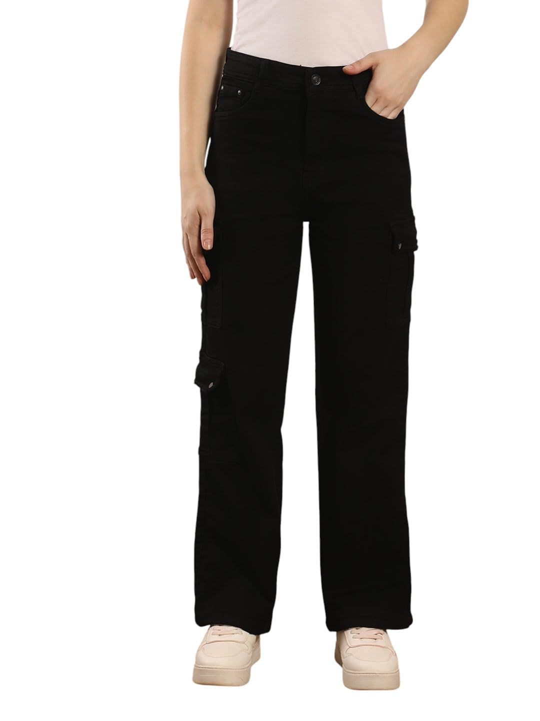fireage Straight Fit Eight Pockets Stretchable Denim Jeans Cargo Pant for Women-picture-48