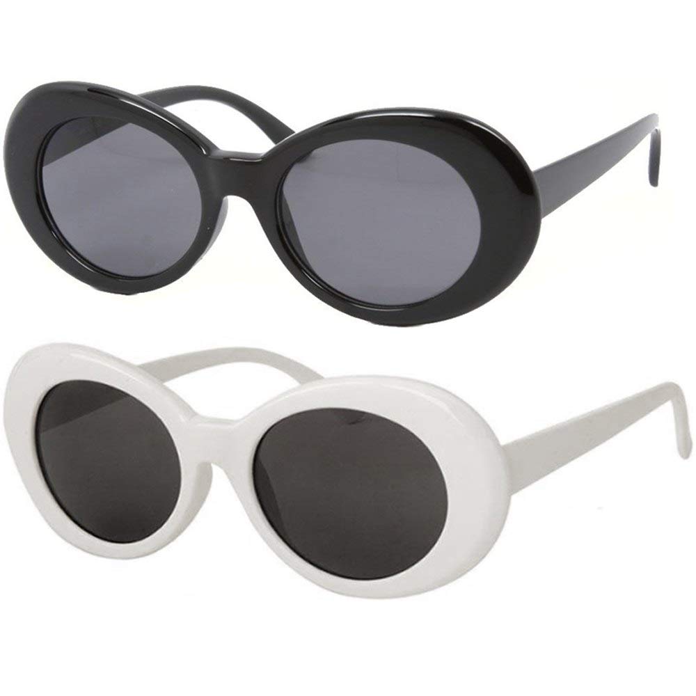 Bold Retro Oval Mod Thick Frame Sunglasses Clout Goggles with Round Lens 51mm