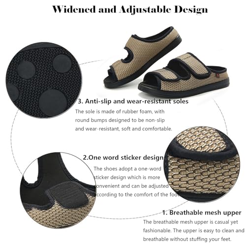 bumuam Diabetic Shoes for Women, Mens Memory Foam Open Toe Slippers, Adjustable Edema Shoes for Wide Footbed and Adjustable Straps Men 11.53