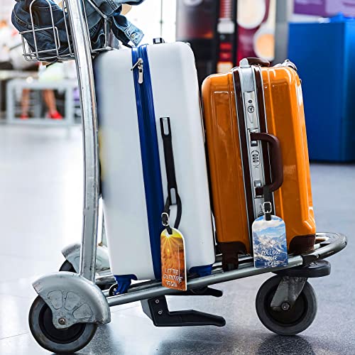 4 Pack Luggage Tags, Leather Suitcase Tags ID Luggage Labels with Unique Landscape Motivational Quote TSA Compatible Bag Tags Identifier with Privacy Cover Adjustable Strap Bag Tags Set for Men Women3