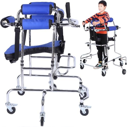 Andador portátil plegable para niños con parálisis cerebral, ligero, de 6 ruedas, antivuelco, ajustable, ayuda de rehabilitación para estar de pie y caminar.