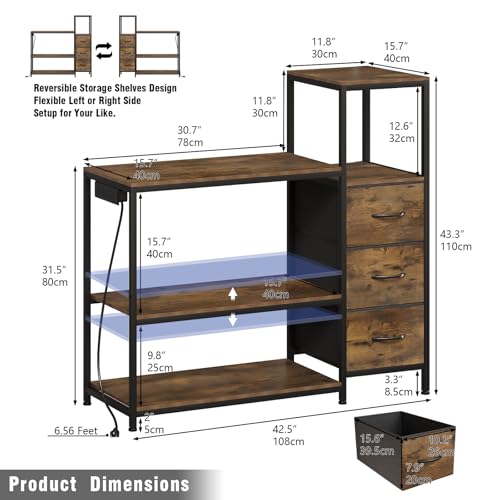 Image of 20 Gallon Aquarium Stand with Power Outlets Fish Tank Stand with 3 Drawers Metal Frame Heavy Duty Reptile Tank Stand with 3-Tier Storage Shelves,Left /Right Assembly, Adjustment Height