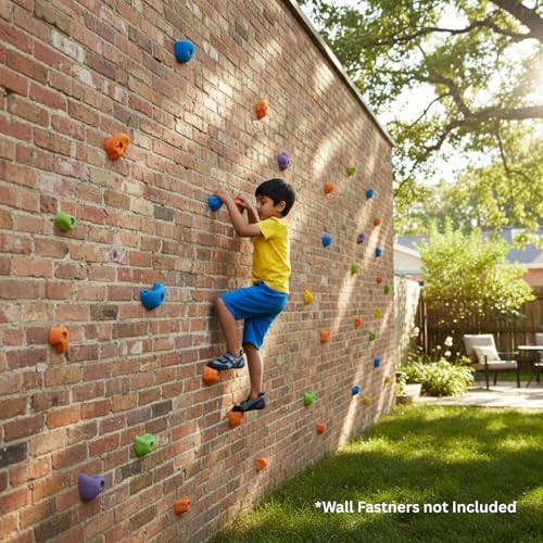 Image of Hop N Play 50 Pcs Adventure Wall Climbing Holds for Kids and Adult, Indoor and Outdoor Play Set Use (Multicolour) with Installation Kit, Loading Capacity 200 Kgs