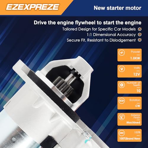 Image of Ezexpreze 17982 New Starter Replacement for Nissan Sentra 2.0L 1.8L 1.6L 07-19, Versa 1.8 07-12, Juke 11-17, Cube 09-14, NV200 13-21, Chevrolet City Express 15-18 L4 Engine OE# S114-902A 19317693