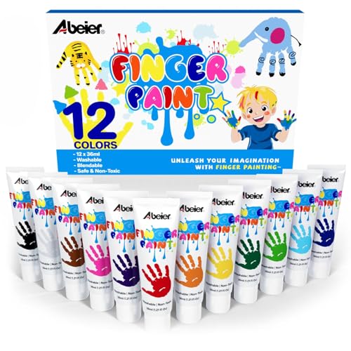 ABEIER Fingerfarben Kinder Ungiftig, Waschfest, 12 x 36ml, Auswaschbar...