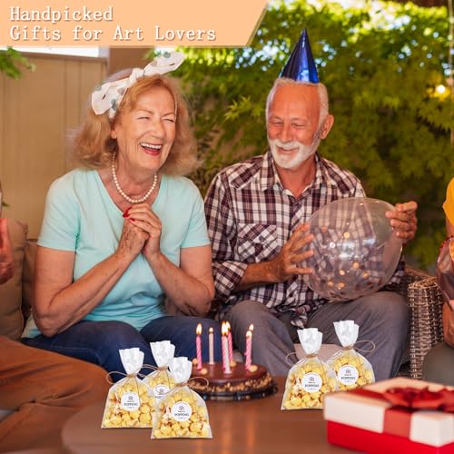 Image of 100 Set Housewarming Sticker Clear Popcorn Favor Bags Thanks for Popping by Popcorn Bags with Jute String Treat Bags for Housewarming Open house Party