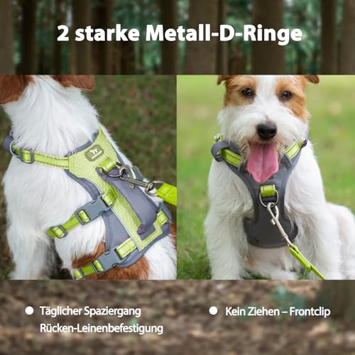 Huntboo Sicherheitsgeschirr Hund Ausbruchsicher, Panikgeschirr für Hunde, Reflektierendes Geschirr Hund mit Griff, Verstellbare Hundegeschirr für kleine, mittelgroße und große Hunde (Hellgrün,XS)