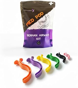 Lightning X Products Berman Oral Airway Kit Emergency EMS Oropharangeal Airways 6-Pack Colored OPA for Emergency First Aid + CPR