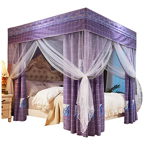 Susisang Bed Curtain Four Poster Bed Canopy Mosquito Net Double Layer Princess Blackout Curtains Canopy with Frame 18 - Hole Mesh Design Exquisite Bedroom Decoration (purple,150 * 200 * 200)