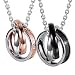 His & Hers Couples "The Only Eternal Love" "Belief Worship Love Forever" Pendant Necklace 19" & 21" Chain (3 Rings)