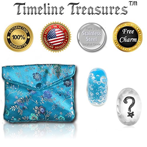 Blue Bubbles Charm For European Charm Bracelets Lampwork Glass Stainless Steel #TOP1