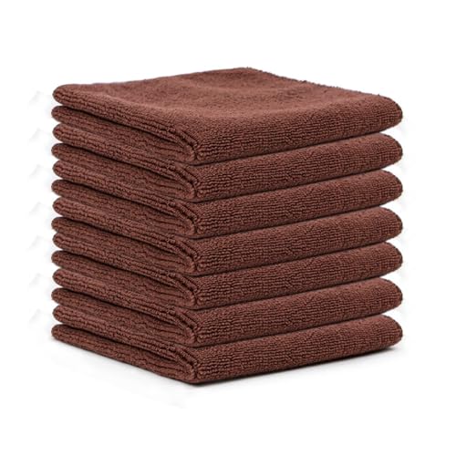 Pack of 10 Microfibre Cleaning Cloths 25 x 25 cm Brown All-Purpose Cloths Soft Cleaning Cloth Microfibre Cloths Absorbent Kitchen Towels Tea Towels Lint-Free Washable Cleaning Cloths for Home Car