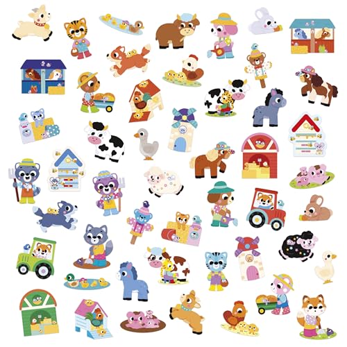 Janod - 50 Große Gummibärchen für Kinder Ab 18 Monate - Format 7x8cm - Sticker Aufkleber Thema Tiere auf dem Bauernhof - Vorgeschnitten zur… – Ansicht 3