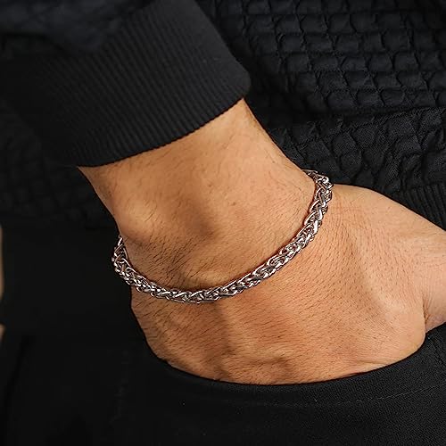 Buy Fashion Frill Stylish Bracelet For Men Stainless Steel Silver Chain Bracelet For Men Boys Men's Bracelets Jewellery at Amazon.in - Image 8