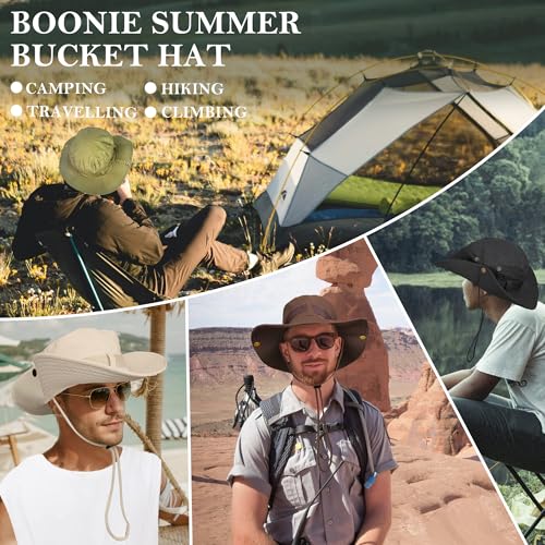 ehsbuy Safari Sonnenhut Herren Breite Krempe Boonie Buschhut Faltbar Cowboy Stil Fischerhut Atmungsaktiv Wanderhut Outdoor Bucket Hut mit Verstellbarem Kinnriemen