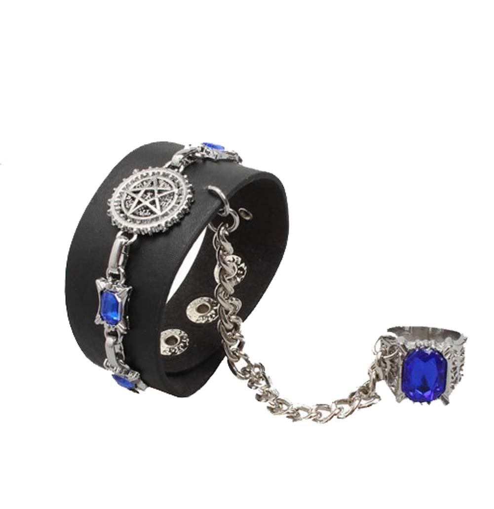 Touirch Anime Black Butler Leather Kuroshitsuji Alloy Bracelet and Ring (B)