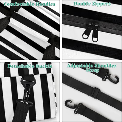 Black And White Stripe Kids Duffle Bags for Boys Girls, Sport Gym Bag Waterproof Travel Overnight Weekender Bag Teen Dance Gymnastics Sleepover Bag4
