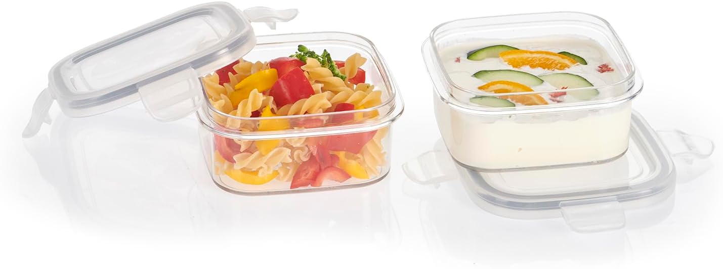 Steelo Sofresh Plastic Square Container Set Kitchen Organiser Air Tight Container Fridge Safe US FDA Approved PET Food Grade Heavy Duty Material,BPA Free(Clear,400ml,Packof 2)